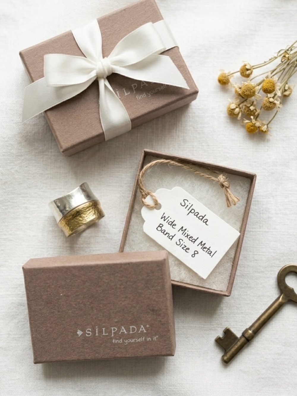Silpada Rain or Shine R3134 925 Sterling Silver Brass Ring Sz 8 Unworn + Box HTF